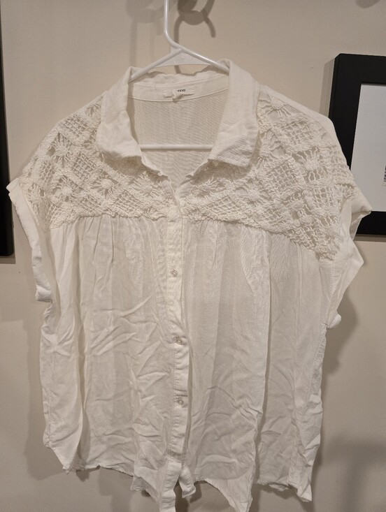 Maurices Tops - Maurices White Crochet-Yoke Button Down Top